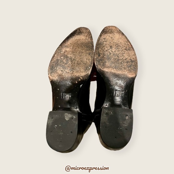 VINTAGE 1990 Frye Black Red Contrast Leather Embroidery Stitch Tall Cowboy Boot - Picture 7 of 11